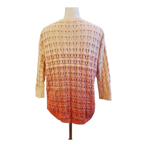 WOOLRICH SZ XS/S Open Weave 3/4 Sleeve Peach Orange Ombre Cotton Blend Sweater - Picture 7 of 10